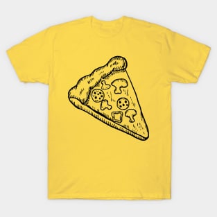 Detailed Pizza Sketch Black T-Shirt